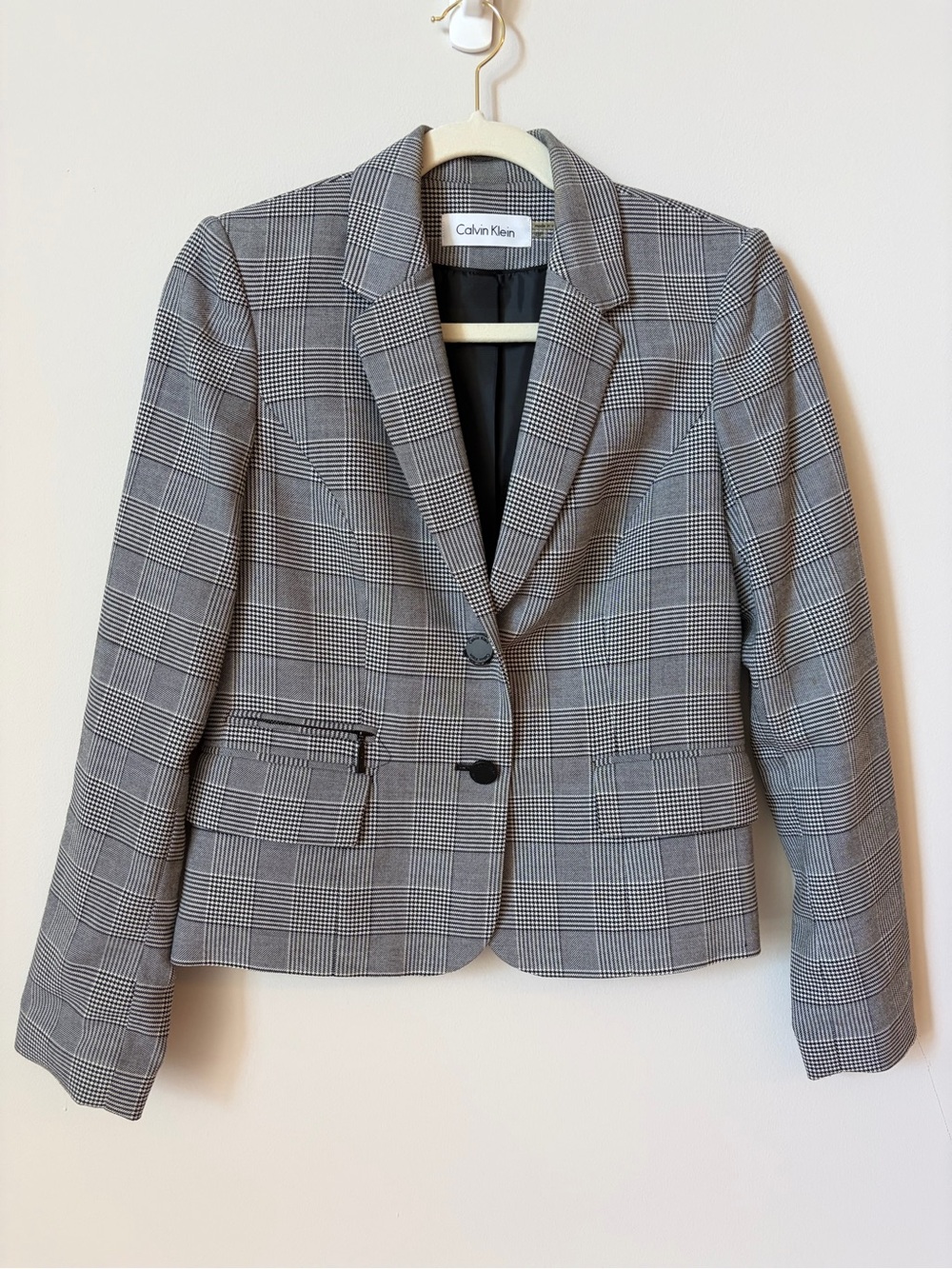 Calvin Klein Two Button Lined Plaid Blazer